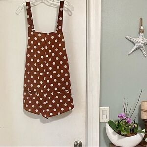 NWT Reverse Mocha White Polka Dot Jumper Size XS Adjustable Straps Patch Pockets